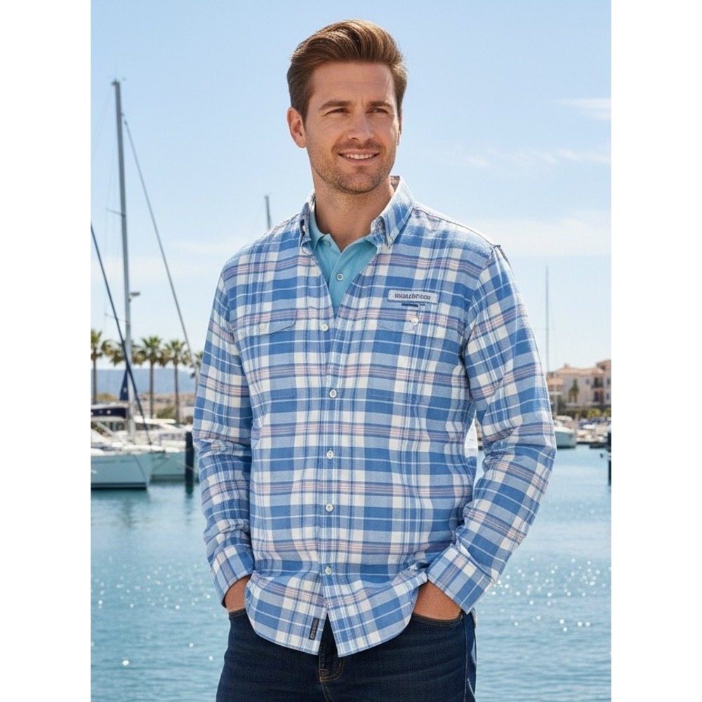 Vineyard Vines Harbor Plaid Shirt Men's M Blue Vented Performance Fishing Preppy